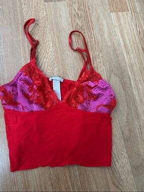 Savage X Fenty Red and Pink Lace Bralette Crop Top